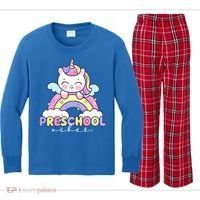 Preschool Vibes Cute Unicorn Pre School Kids Long Sleeve Plaid Pajama Set thumb 0