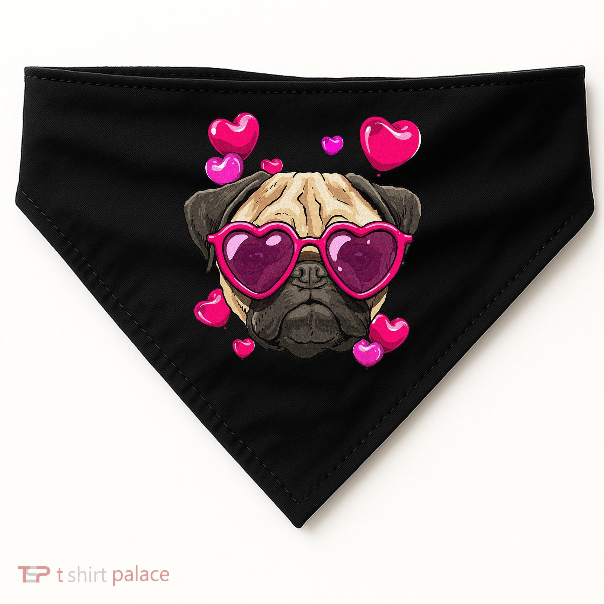 Pug Valentines Day Heart Pug Dog Lover USA-Made Doggie Bandana