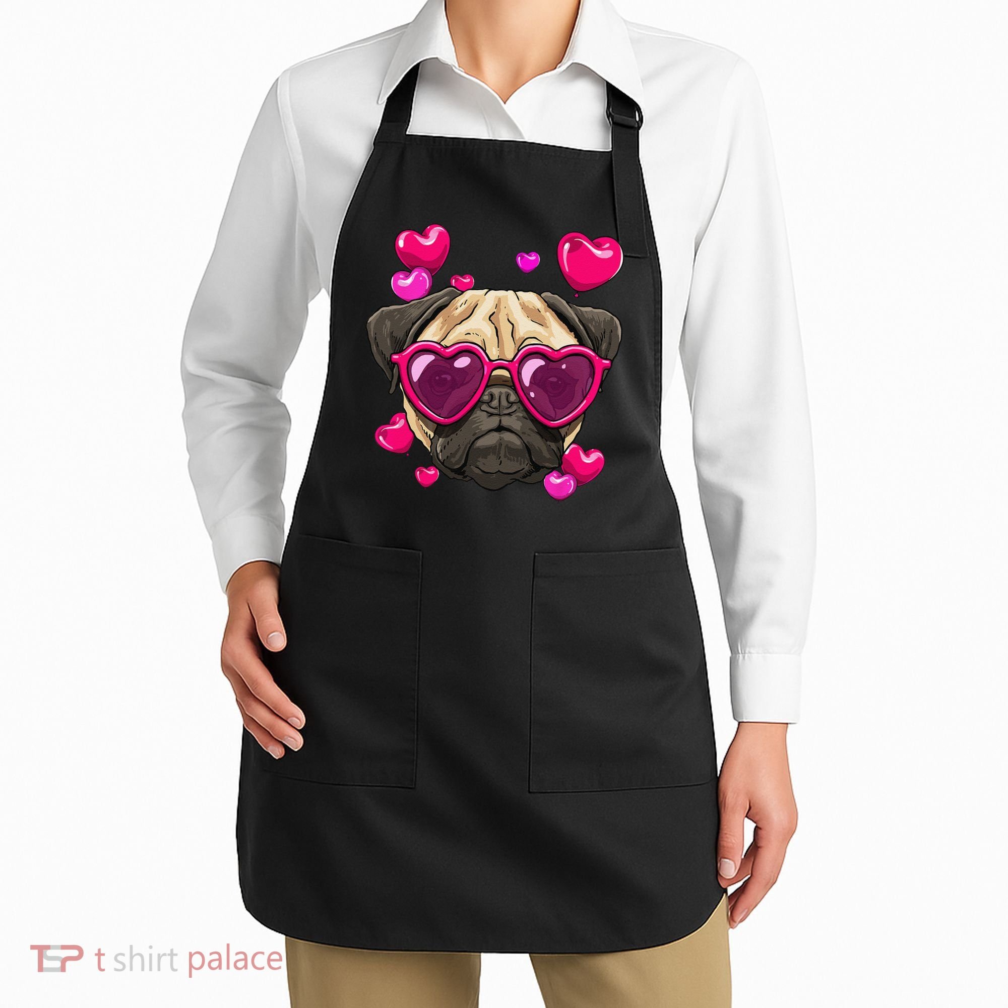Pug Valentines Day Heart Pug Dog Lover Apron