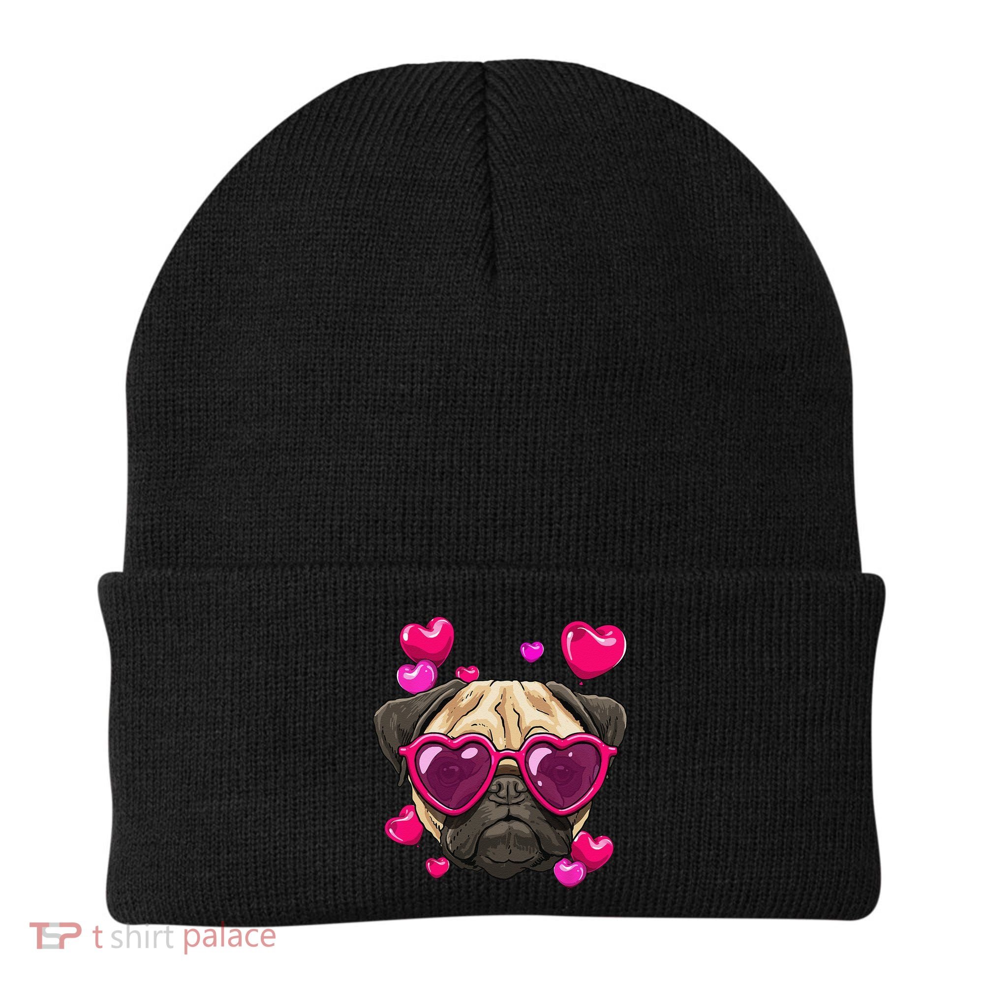 Pug Valentines Day Heart Pug Dog Lover Beanie