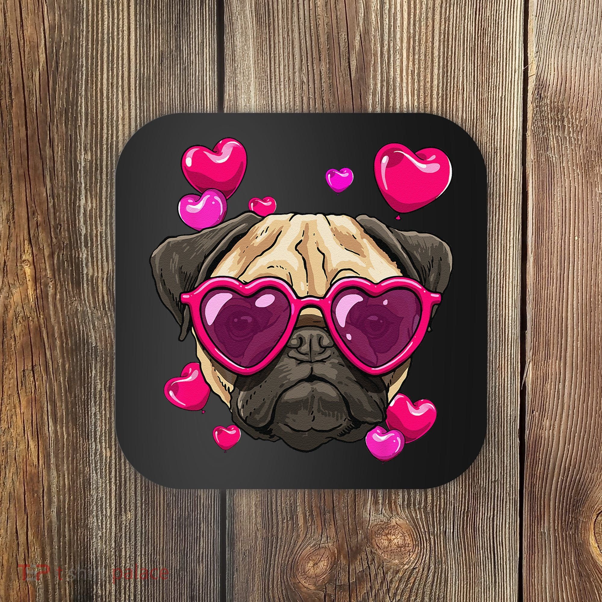 Pug Valentines Day Heart Pug Dog Lover Coaster