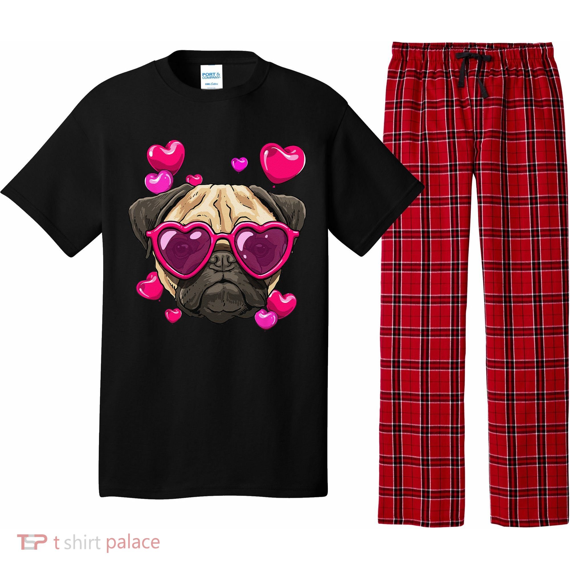 Pug Valentines Day Heart Pug Dog Lover Pajama Set