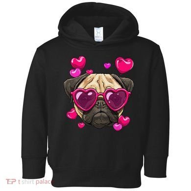 Pug Valentines Day Heart Pug Dog Lover Toddler Hoodie