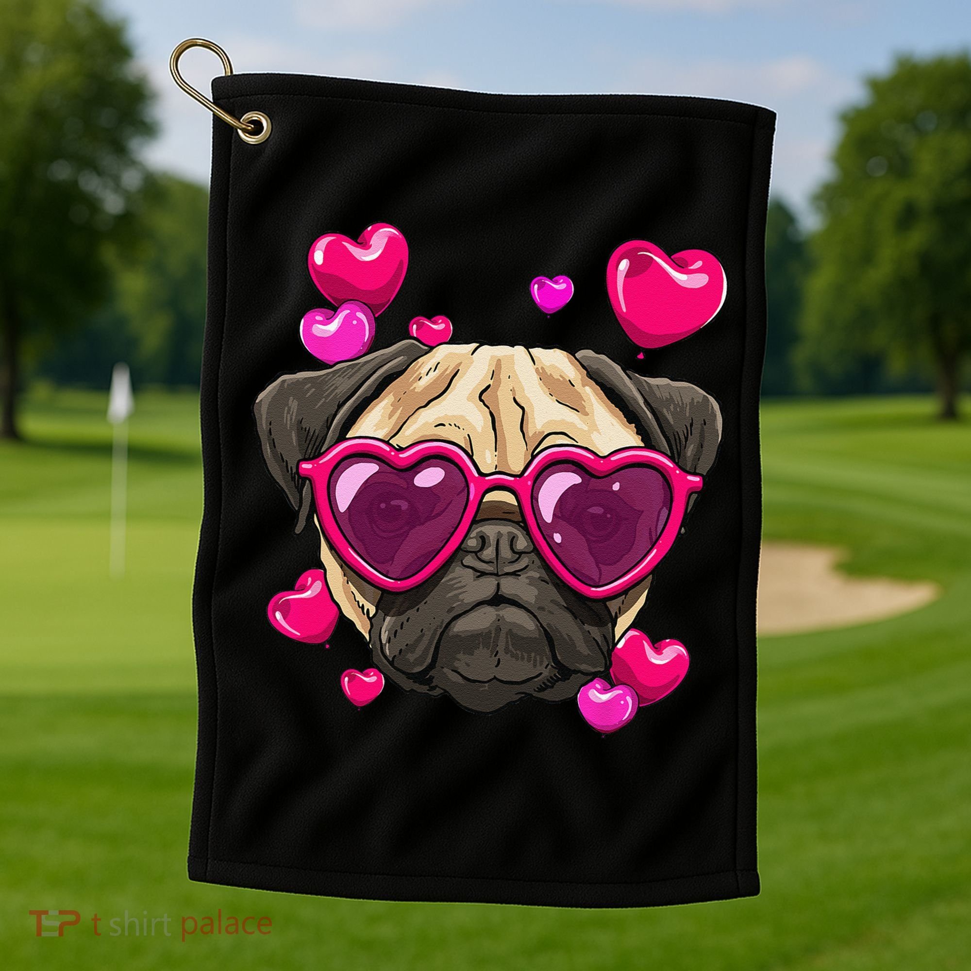 Pug Valentines Day Heart Pug Dog Lover Golf Towel