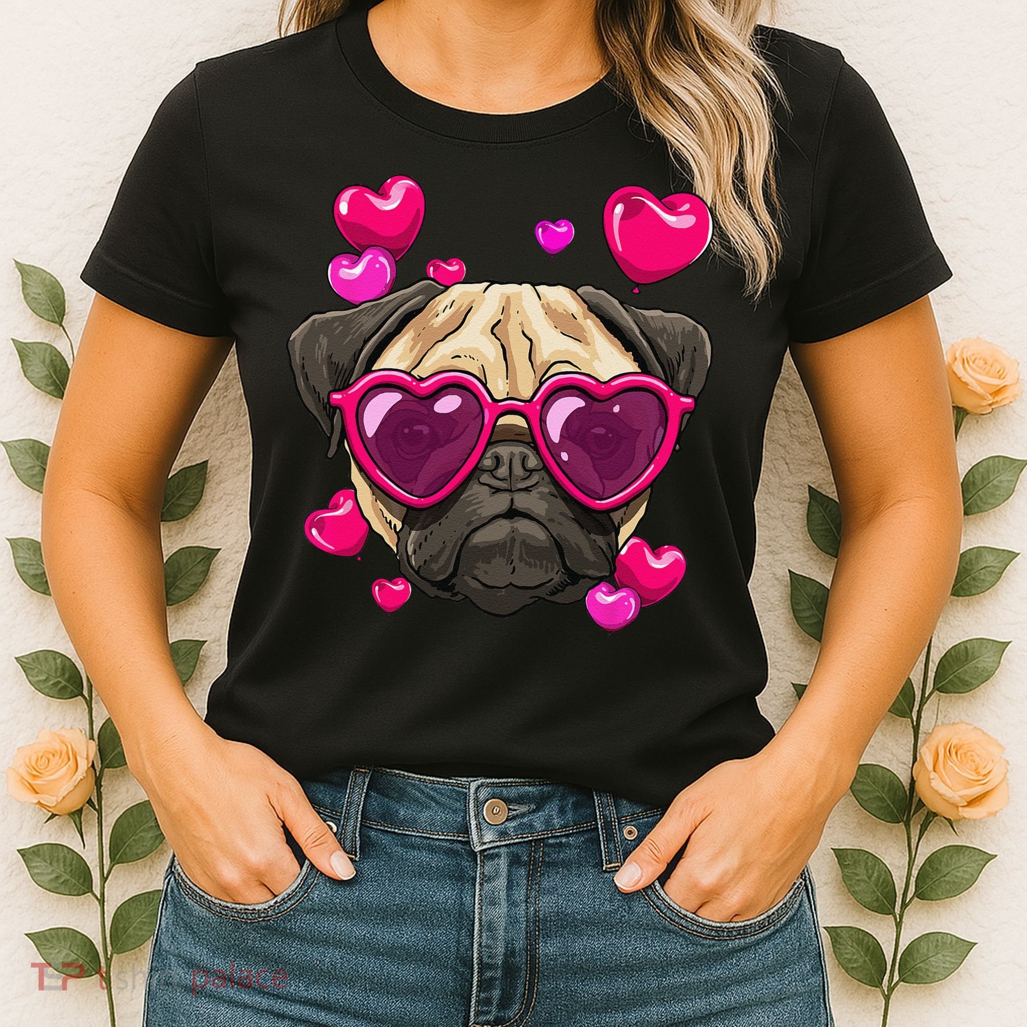 Pug Valentines Day Heart Pug Dog Lover Women's T-Shirt