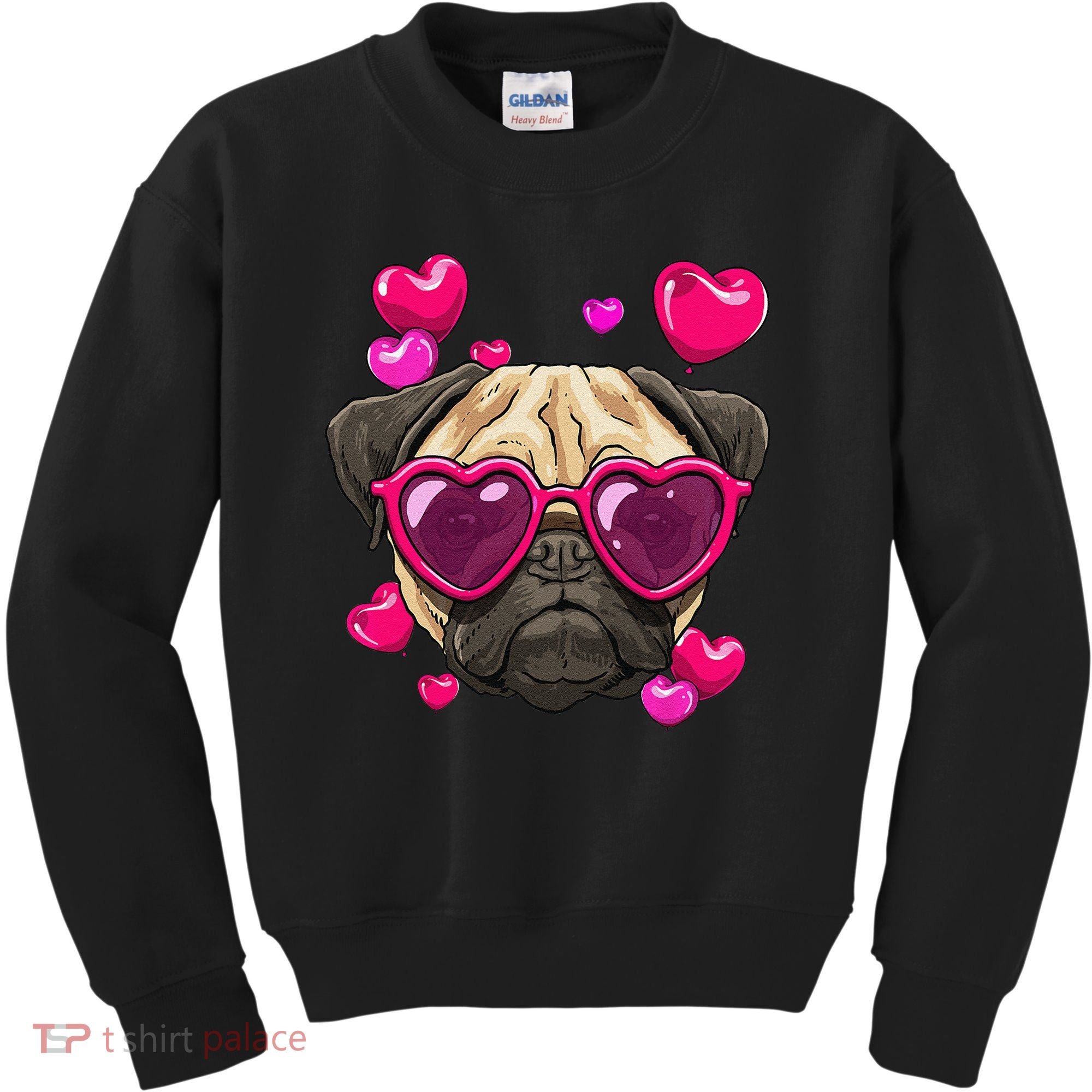 Pug Valentines Day Heart Pug Dog Lover Kids Sweatshirt