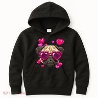 Pug Valentines Day Heart Pug Dog Lover Kids Hoodie thumb 0