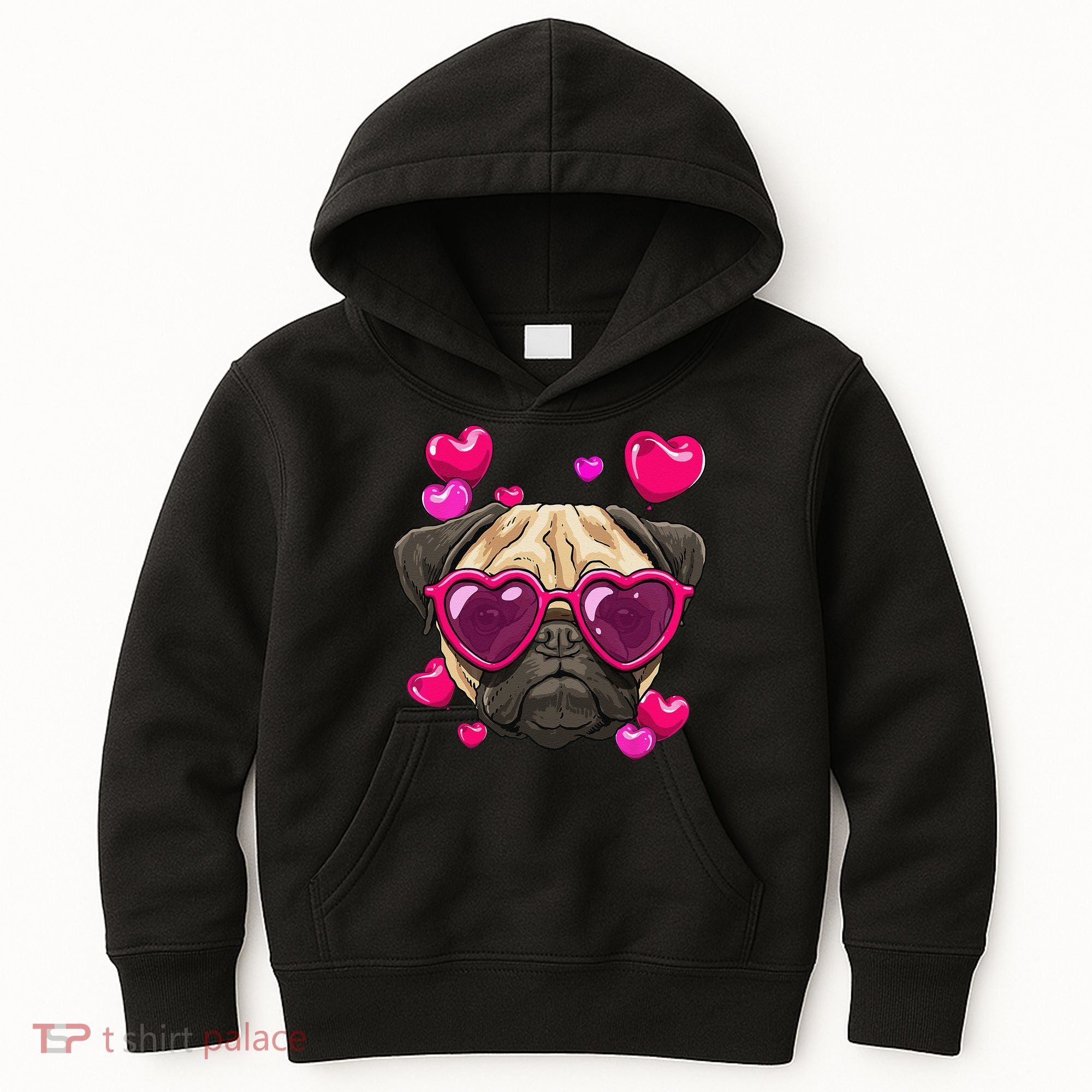 Pug Valentines Day Heart Pug Dog Lover Kids Hoodie