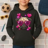 Pug Valentines Day Heart Pug Dog Lover Kids Hoodie thumb 2