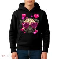 Pug Valentines Day Heart Pug Dog Lover Kids Hoodie thumb 4