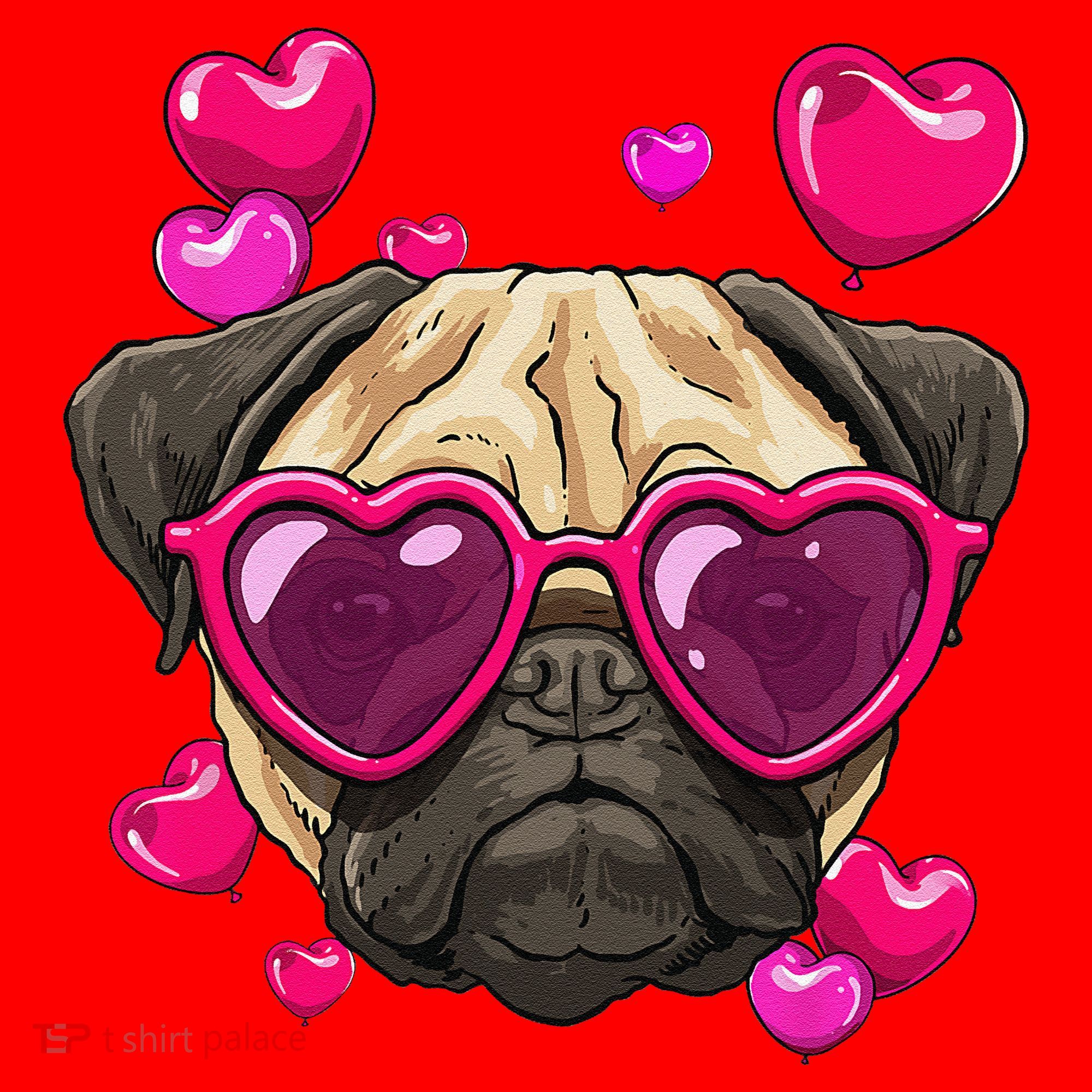 Pug Valentines Day Heart Pug Dog Lover Santa Hat