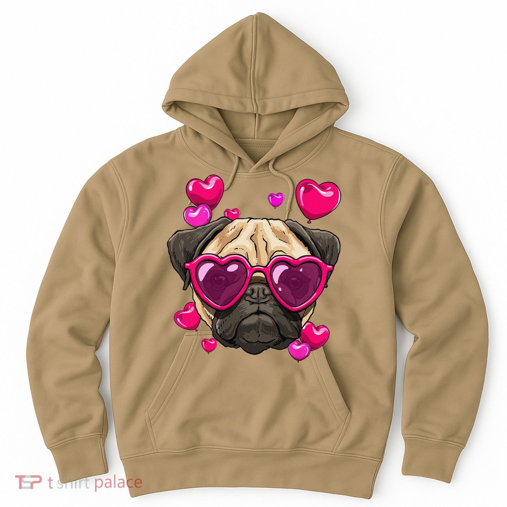 Pug Valentines Day Heart Pug Dog Lover Hoodie