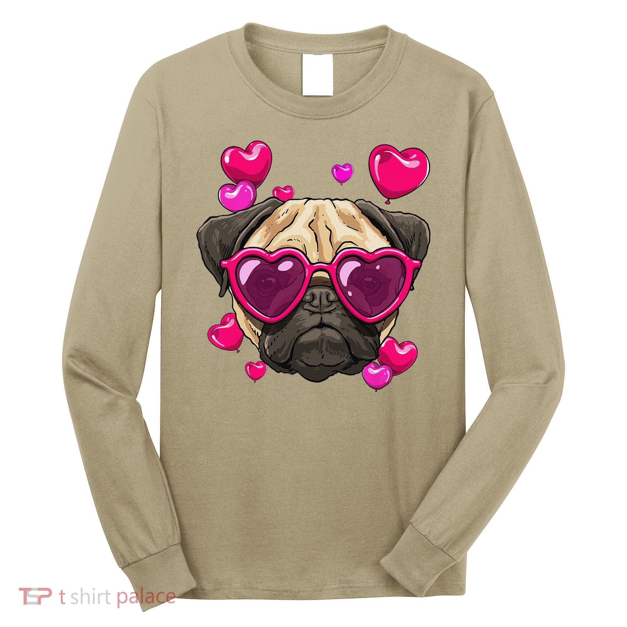 Pug Valentines Day Heart Pug Dog Lover Long Sleeve Shirt