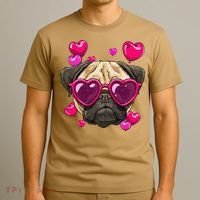 Pug Valentines Day Heart Pug Dog Lover T-Shirt thumb 3