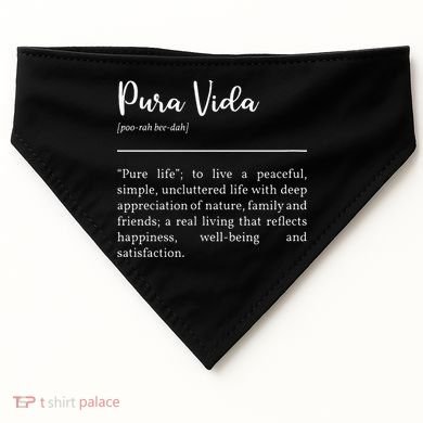 Pura Vida Definition In White Typographic USA-Made Doggie Bandana