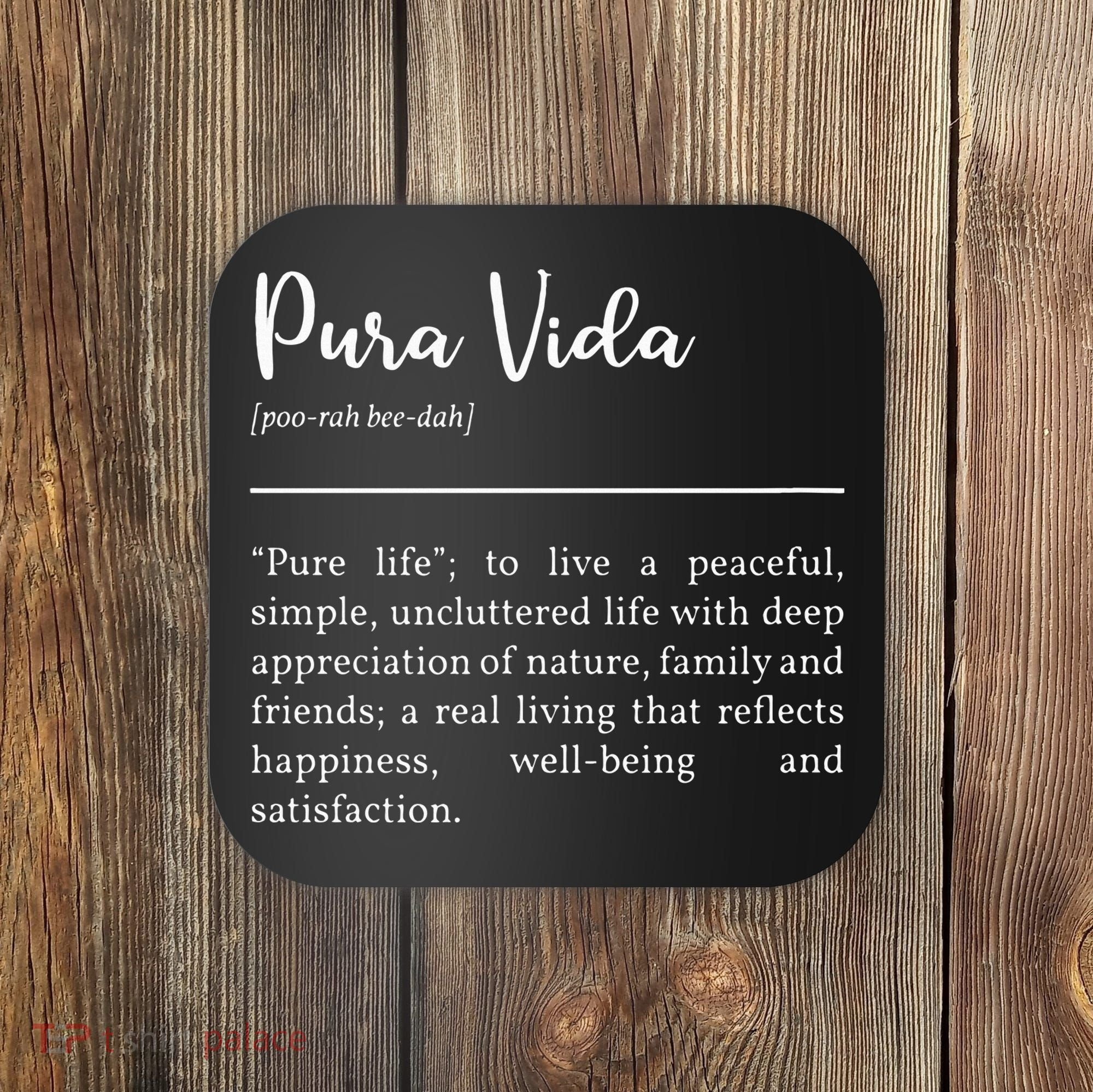 Pura Vida Definition In White Typographic Coaster