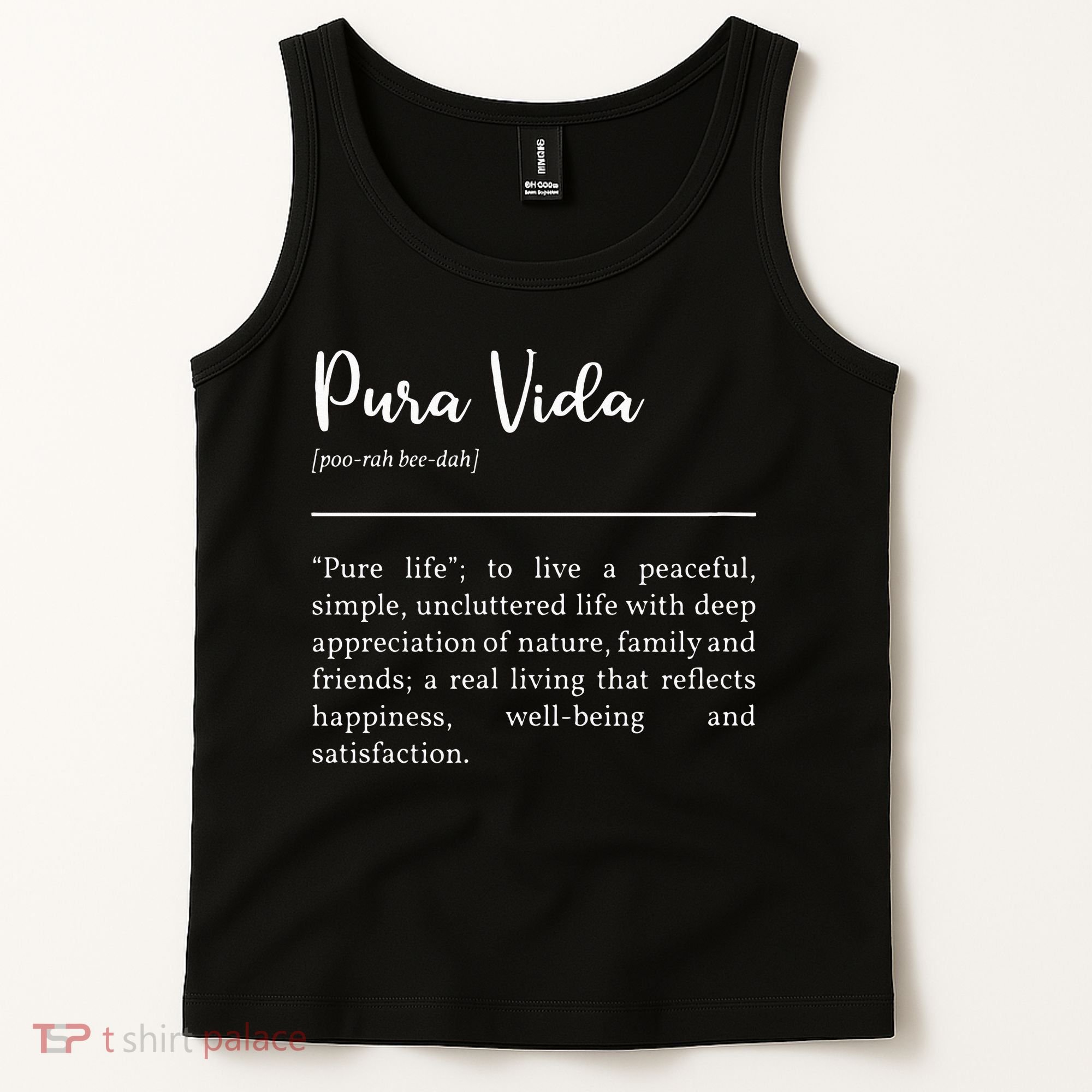 Pura Vida Definition In White Typographic Tank Top