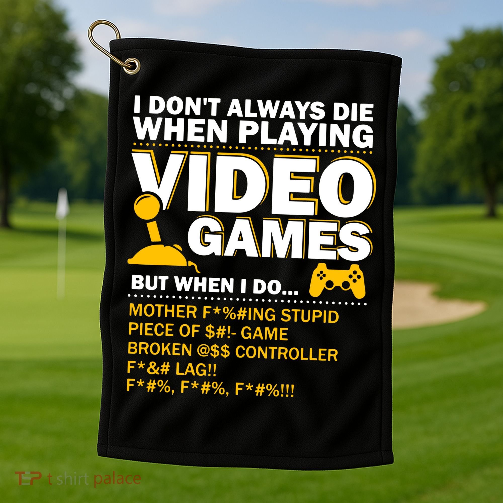 Playing Video Games Gamer Shirt Funny Gaming Console Gamer Golf Towel