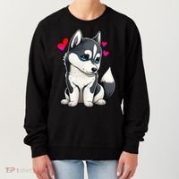 Pomsky Valentine Husky and Pomeranian Puppy With Hearts Women's Sweatshirt thumb 0