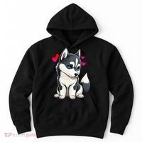 Pomsky Valentine Husky and Pomeranian Puppy With Hearts Hoodie thumb 0