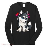 Pomsky Valentine Husky and Pomeranian Puppy With Hearts Long Sleeve Shirt thumb 0