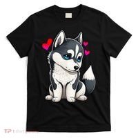 Pomsky Valentine Husky and Pomeranian Puppy With Hearts T-Shirt thumb 0