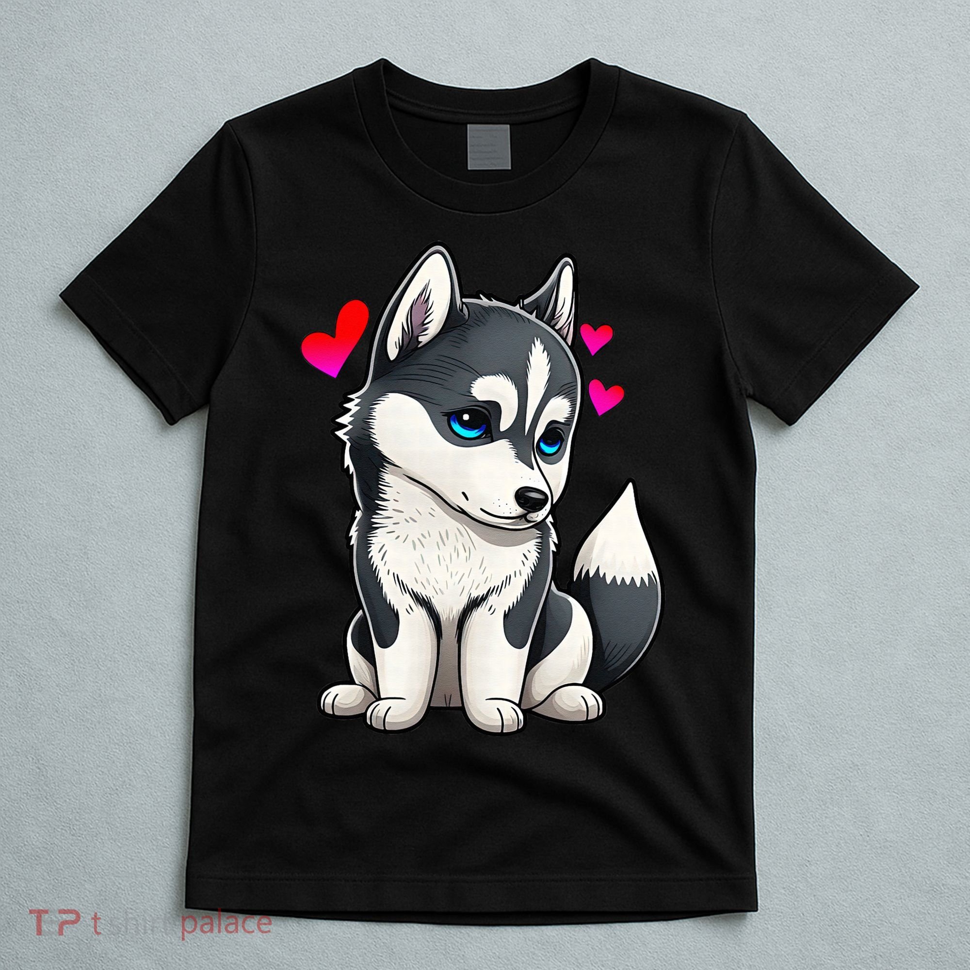 Pomsky Valentine Husky and Pomeranian Puppy With Hearts T-Shirt