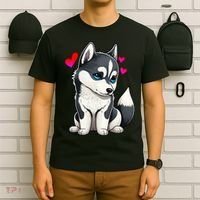 Pomsky Valentine Husky and Pomeranian Puppy With Hearts T-Shirt thumb 6