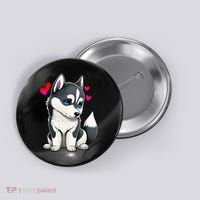 Pomsky Valentine Husky and Pomeranian Puppy With Hearts Button thumb 0