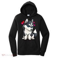 Pomsky Valentine Husky and Pomeranian Puppy With Hearts Women's Hoodie thumb 0