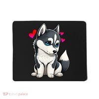 Pomsky Valentine Husky and Pomeranian Puppy With Hearts Mousepad thumb 0