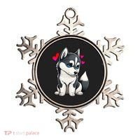 Pomsky Valentine Husky and Pomeranian Puppy With Hearts Ornament thumb 0