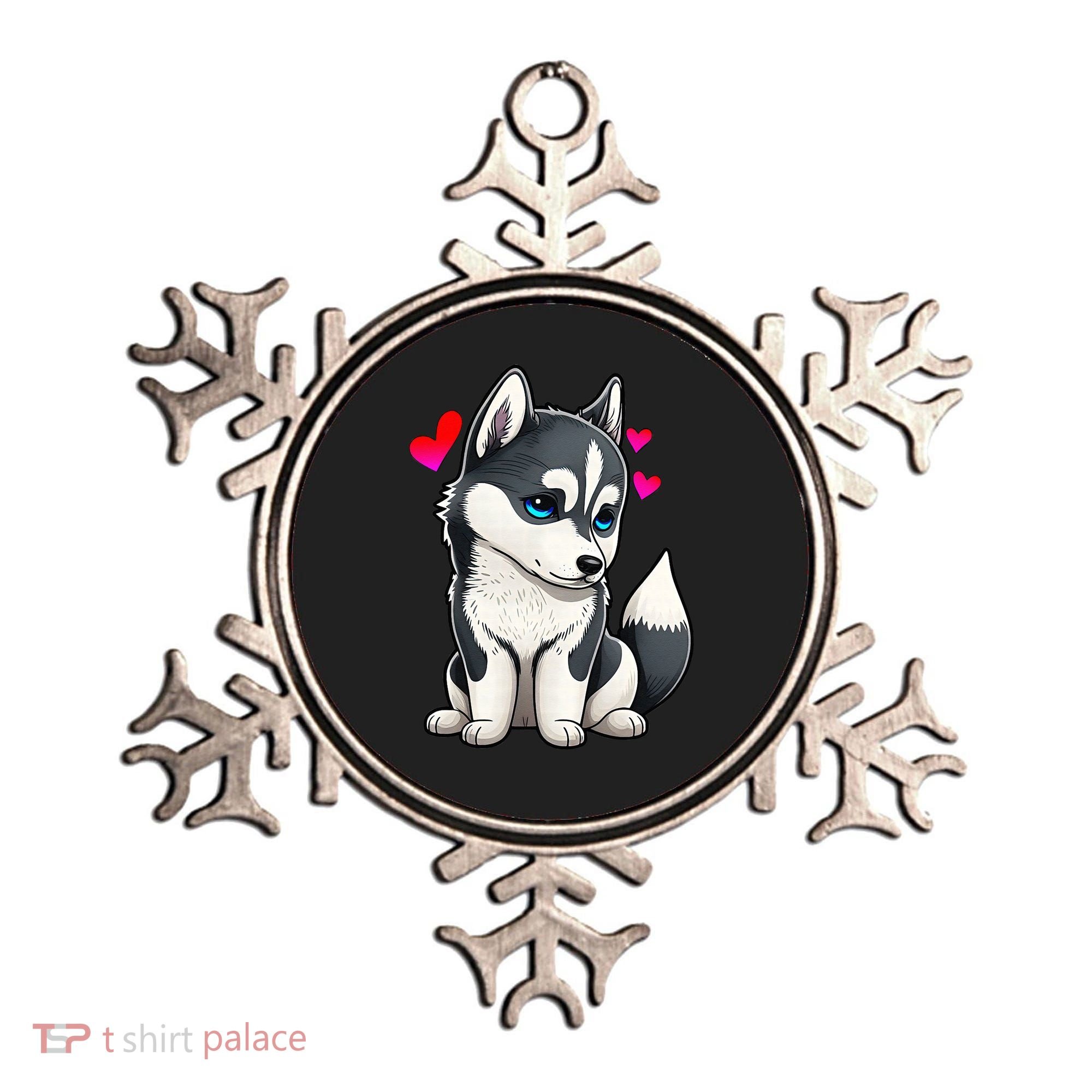 Pomsky Valentine Husky and Pomeranian Puppy With Hearts Ornament