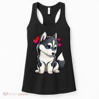 Pomsky Valentine Husky and Pomeranian Puppy With Hearts Women's Tank Top thumb 0
