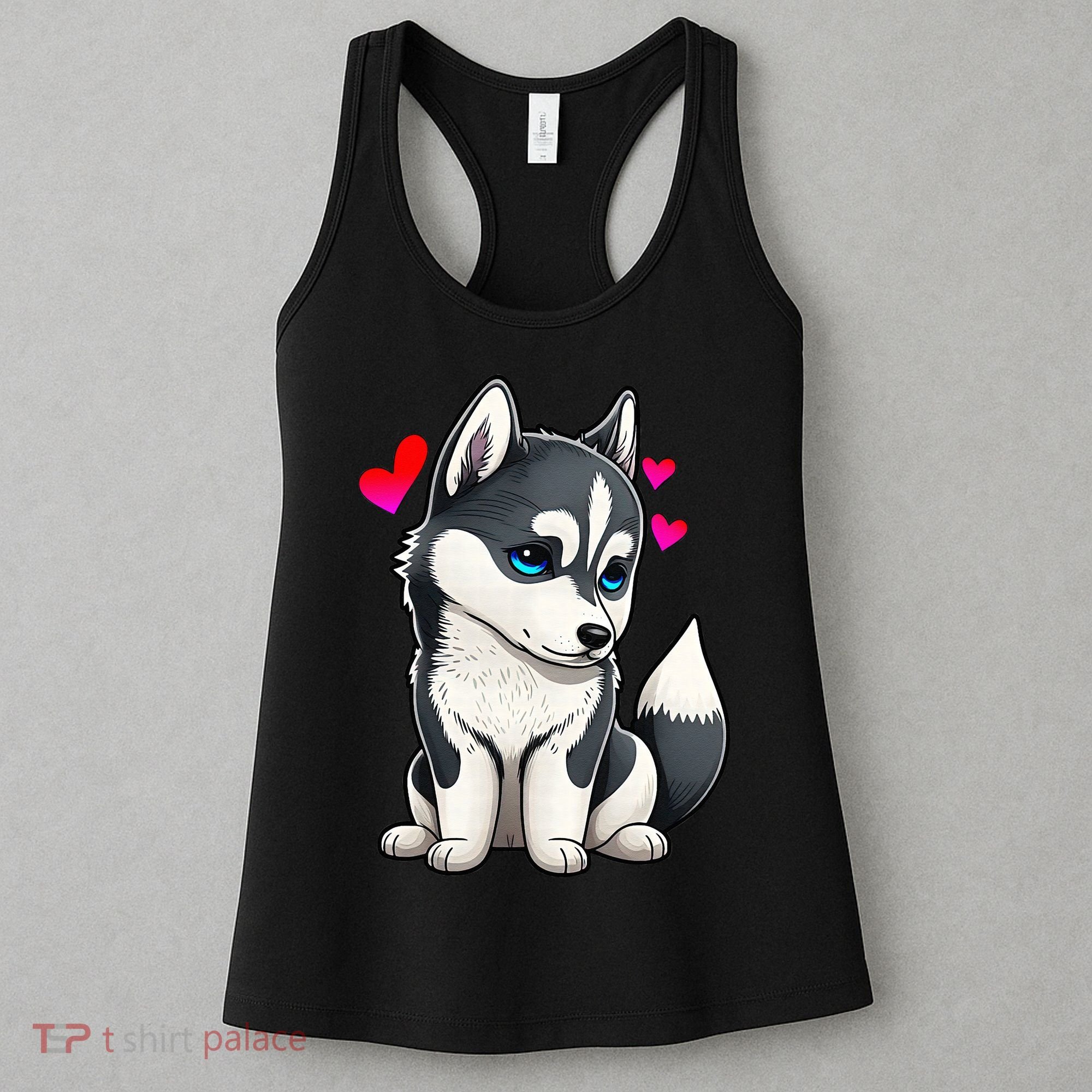 Pomsky Valentine Husky and Pomeranian Puppy With Hearts Women's Tank Top