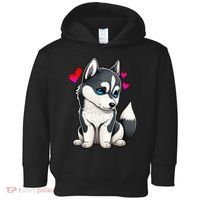 Pomsky Valentine Husky and Pomeranian Puppy With Hearts Toddler Hoodie thumb 0