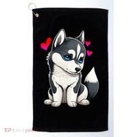 Pomsky Valentine Husky and Pomeranian Puppy With Hearts Golf Towel thumb 0