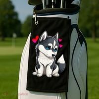 Pomsky Valentine Husky and Pomeranian Puppy With Hearts Golf Towel thumb 2