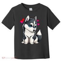 Pomsky Valentine Husky and Pomeranian Puppy With Hearts Toddler T-Shirt thumb 0