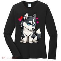 Pomsky Valentine Husky and Pomeranian Puppy With Hearts Women's Long Sleeve Shirt thumb 0