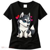 Pomsky Valentine Husky and Pomeranian Puppy With Hearts Women's T-Shirt thumb 0