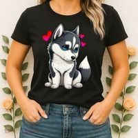 Pomsky Valentine Husky and Pomeranian Puppy With Hearts Women's T-Shirt thumb 2