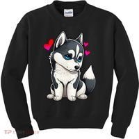 Pomsky Valentine Husky and Pomeranian Puppy With Hearts Kids Sweatshirt thumb 0