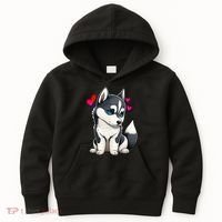 Pomsky Valentine Husky and Pomeranian Puppy With Hearts Kids Hoodie thumb 0