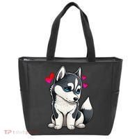 Pomsky Valentine Husky and Pomeranian Puppy With Hearts Tote Bag thumb 0
