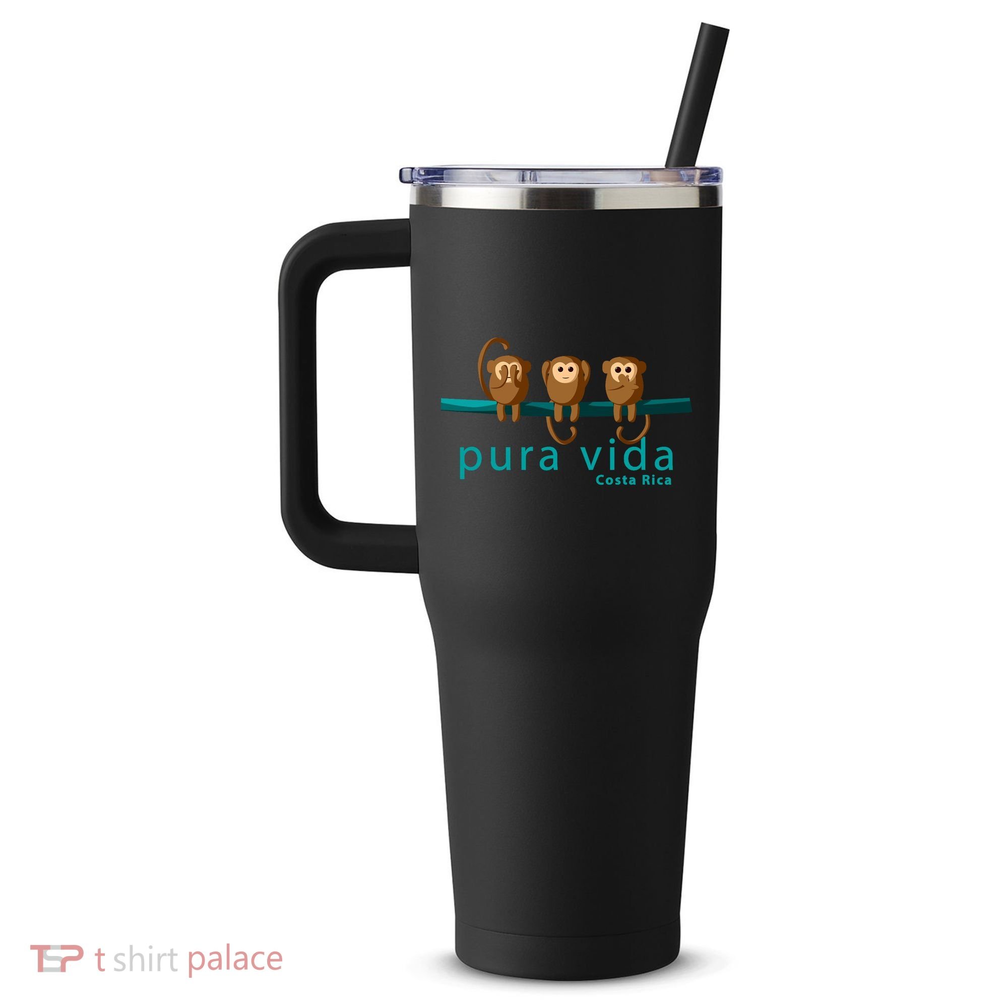 Pura Vida Monkeys Costa Rica 40oz Vacuum Insulated Stainless Steel Travel Tumbler