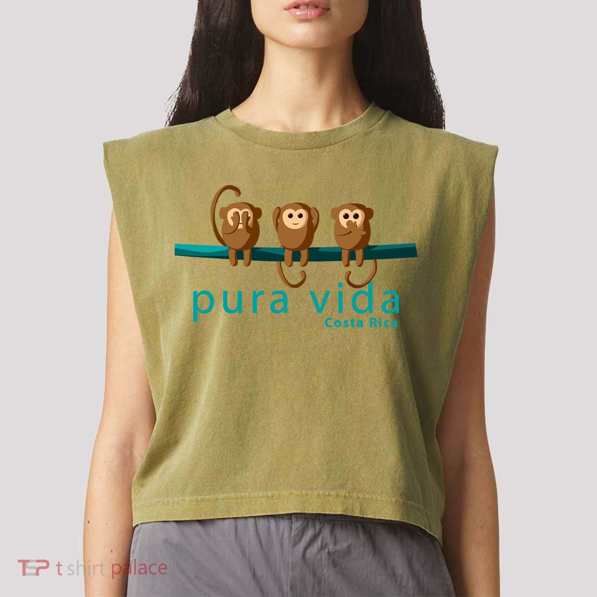 Pura Vida Monkeys Costa Rica Garment-Dyed Women's Muscle Tee
