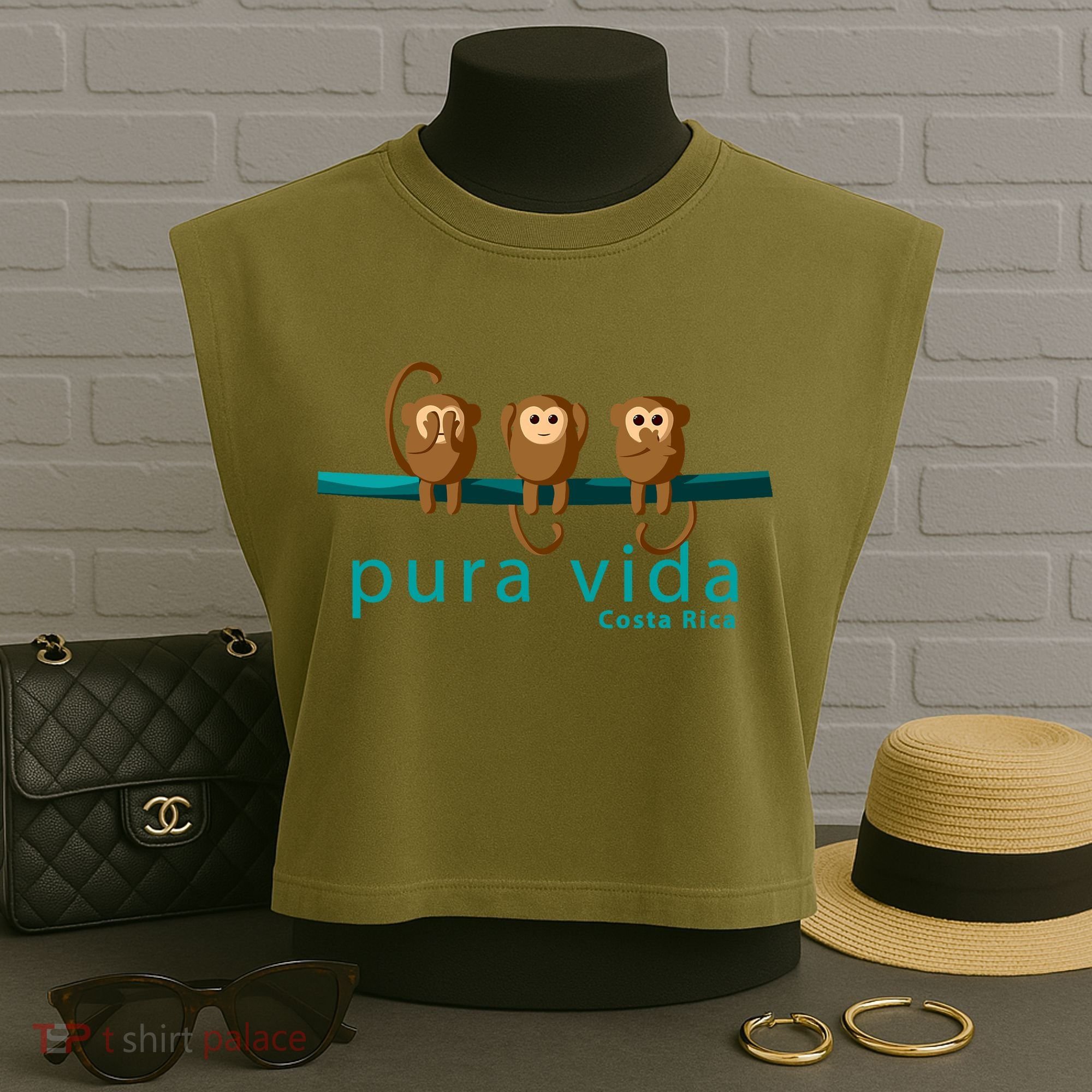 Pura Vida Monkeys Costa Rica Garment-Dyed Women's Muscle Tee