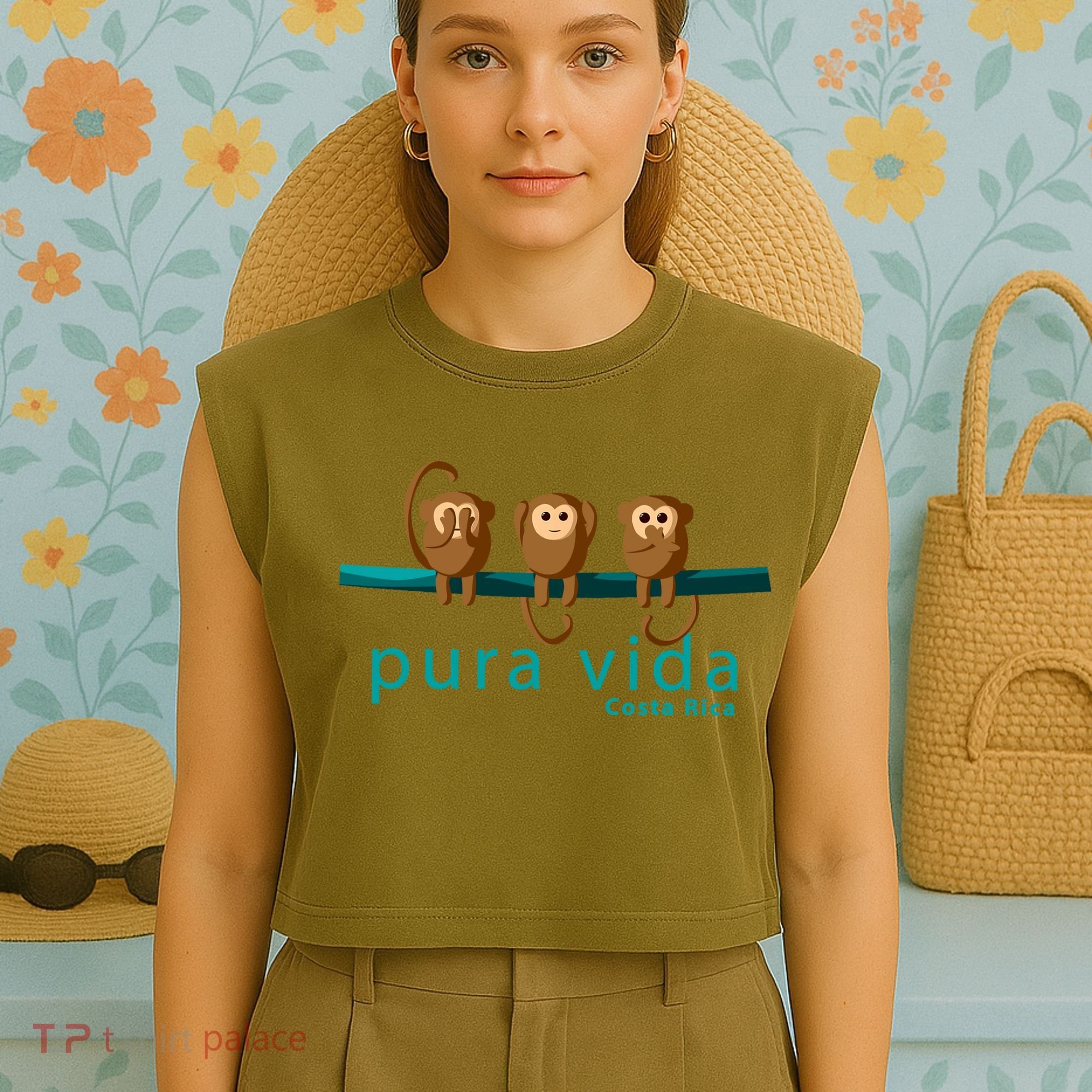 Pura Vida Monkeys Costa Rica Garment-Dyed Women's Muscle Tee