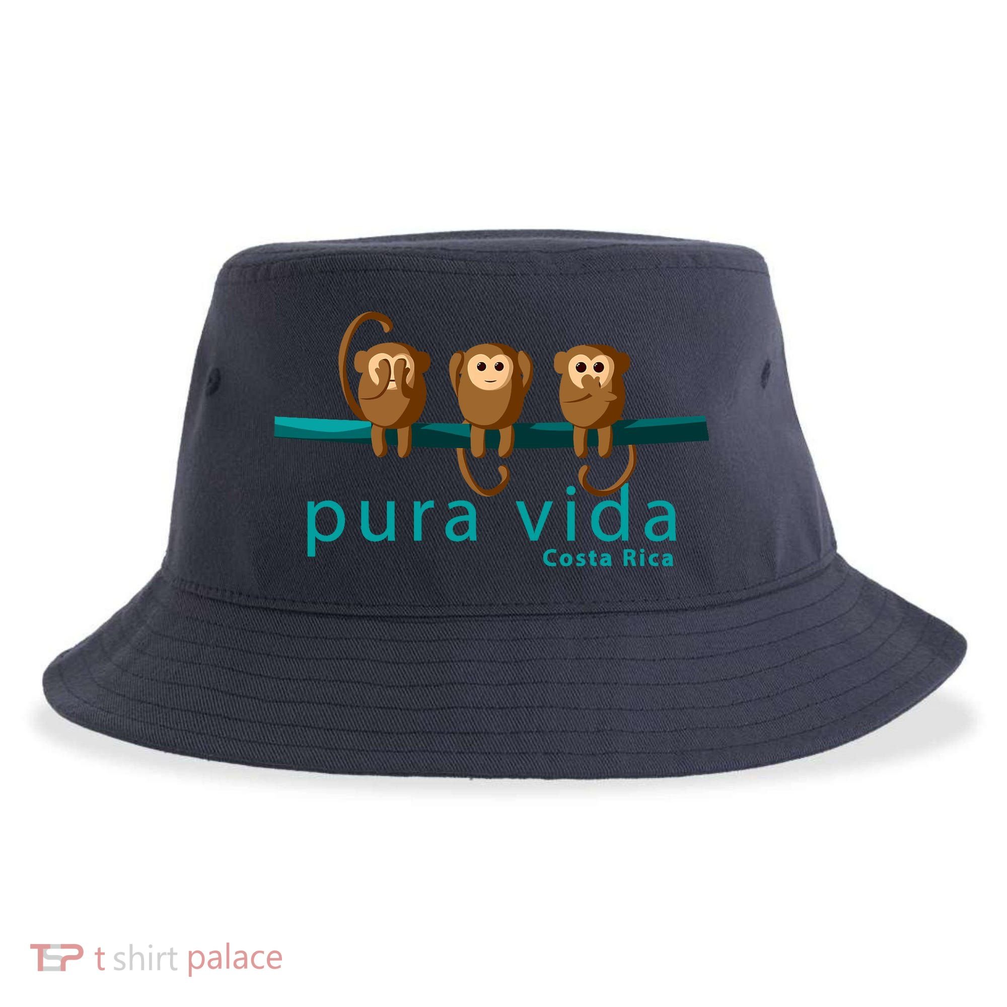 Pura Vida Monkeys Costa Rica Sustainable Bucket Hat